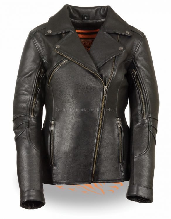 mll2580 - women's long length beltless vented biker jacket - 1