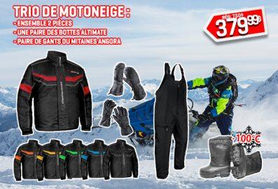 TRIO DE MOTONEIGE : Ensemble 2 pièces Une paire des bottes Altimate Paire de gants ou mitaines angora