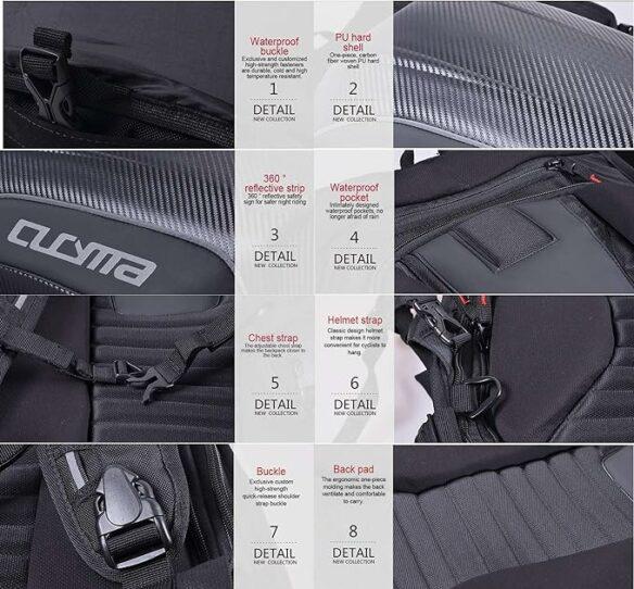 Sac à Dos Moto Coque Rigide BFR Helmets – 30L, Étanche, Design Carbone