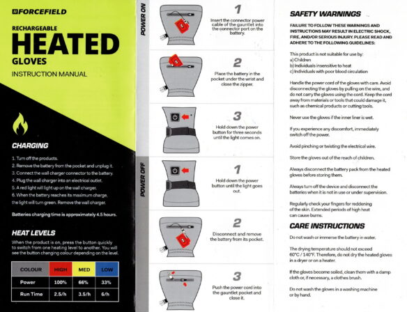 Gants chauffants rechargeables Forcefield – chaleur réglable, étanches et confort durable