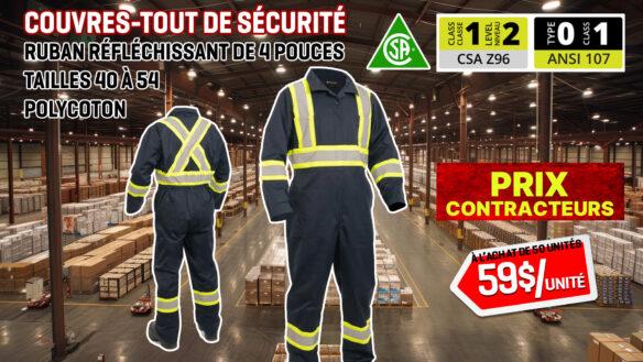 Couvre-tout de sécurité bleu marine avec bande réfléchissante 4 pouces – Haute visibilité