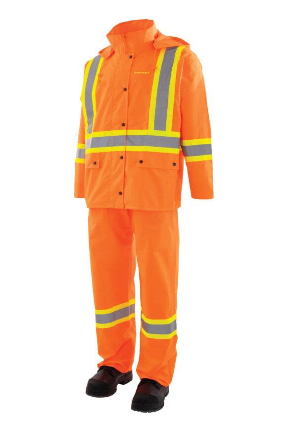 Habit de pluie haute visibilité 3 pièces CSA Z96 – Manteau, pantalon et capuchon