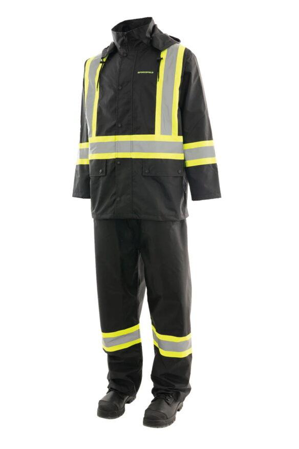 Habit de pluie haute visibilité 3 pièces CSA Z96 – Manteau, pantalon et capuchon