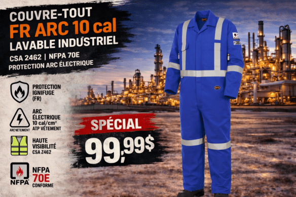 Couvre-tout FR ARC 10 cal lavable industriel – CSA Z462, NFPA 70E, haute visibilité