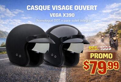 Casque moto visage ouvert VEGA X390 – DOT, pare-soleil intégré et design rétro léger
