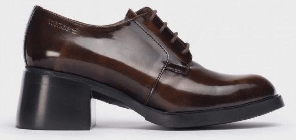 Soulier à talon bloc pour femme en cuir brun lustré