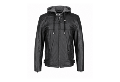 Manteau de moto en cuir noir à capuchon amovible pour homme