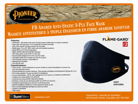 Masque facial ignifuge FR antistatique 12 cal/cm² ARC 2 – Pioneer 3351