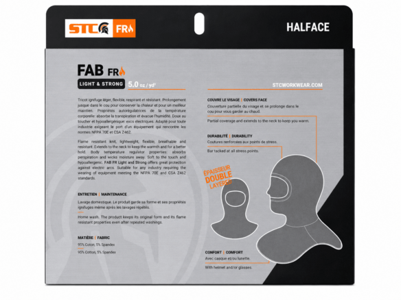 Cagoule ignifuge FR 15 cal/cm² Cat. 2 – STC Halface Cagoule ignifuge FR 15 cal/cm² Cat. 2 – STC Halface